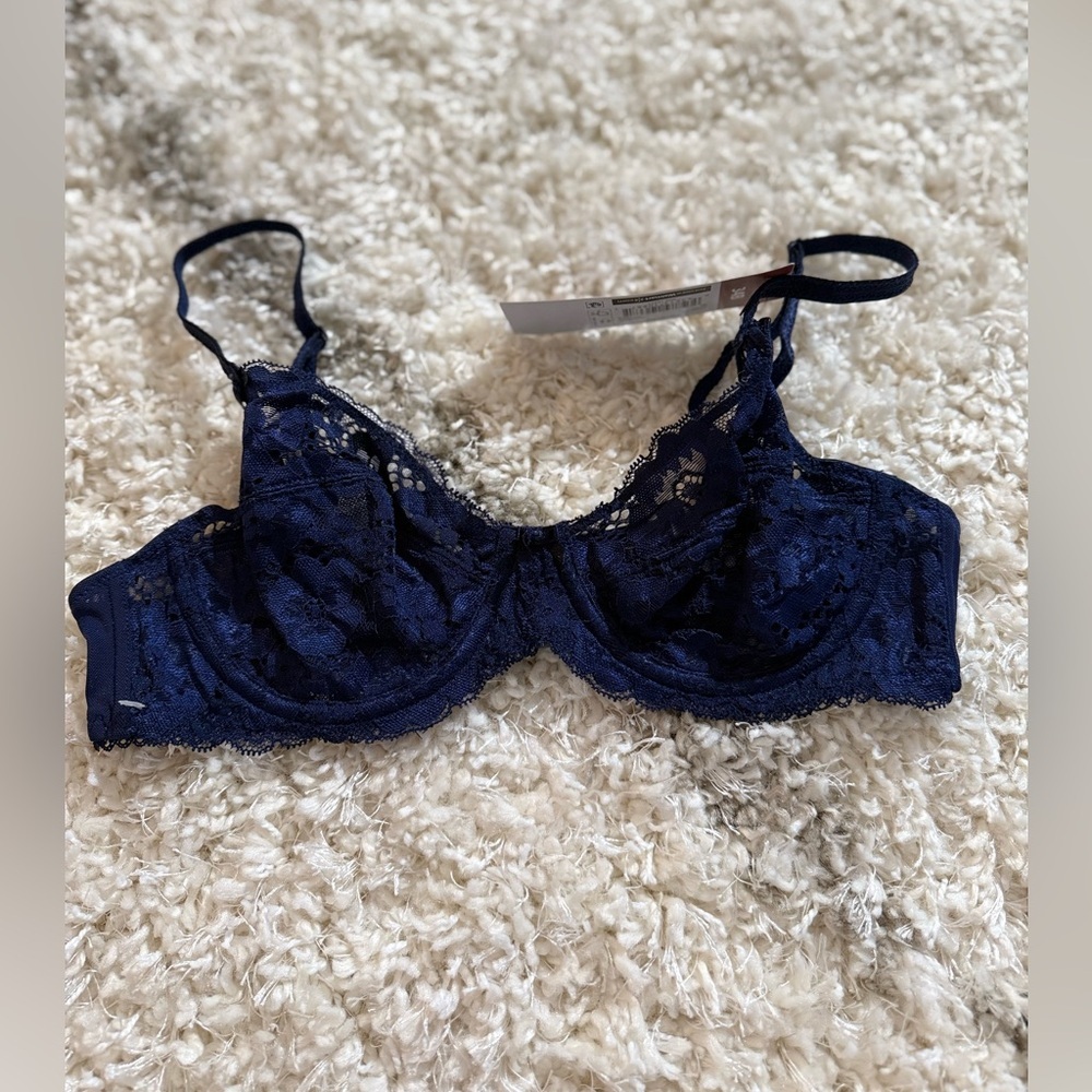 Adored by Adore Me Women’s Blue Floral Lace Bra Size 34B Brand New Tag